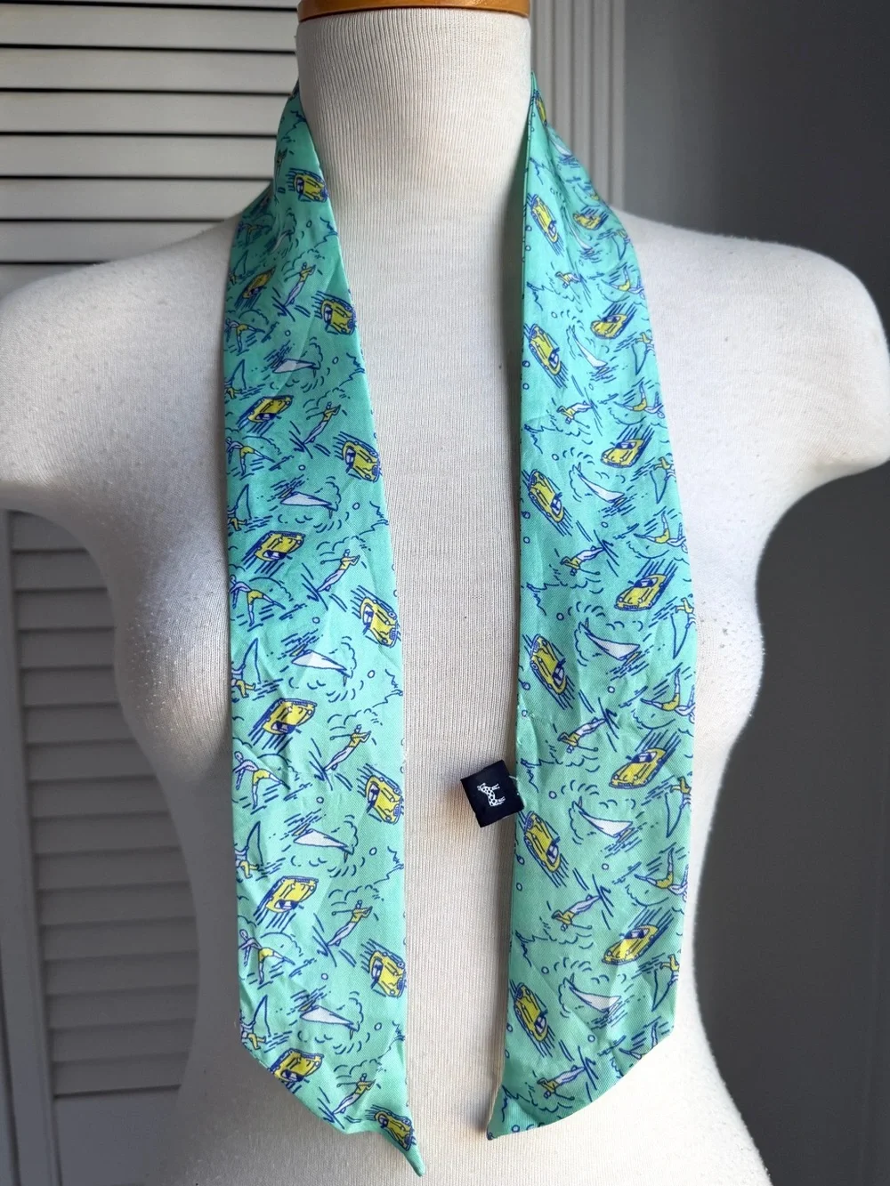 ⛳️ Echo Silk Preppy Aqua Teal Blue Ribbon Scarf Golf Convertible Car Sailboat